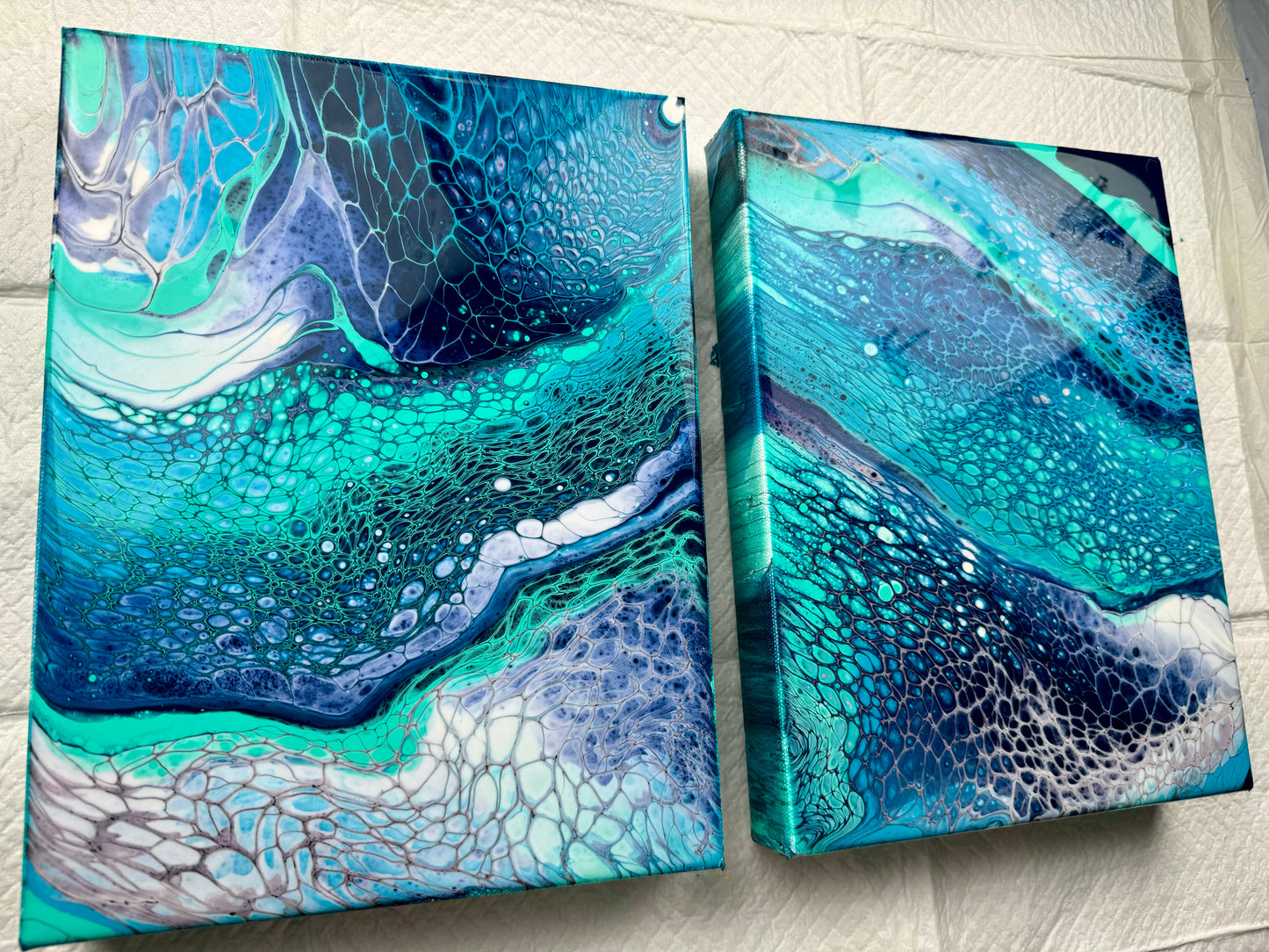 Gorgeous Dreamy Ocean Acrylic Pour Diptych