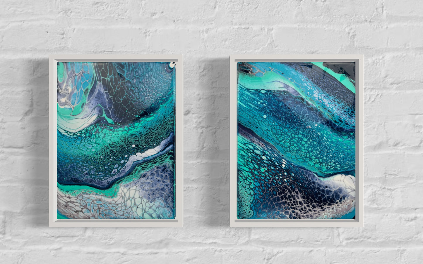 Gorgeous Dreamy Ocean Acrylic Pour Diptych