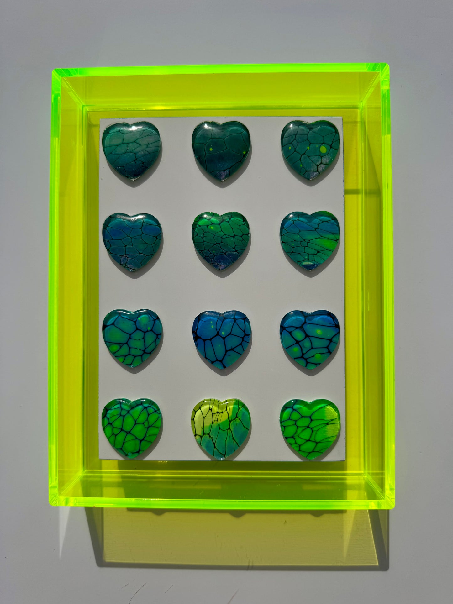 Neon Hearts - Green Acrylic Frame - 5x7 inches