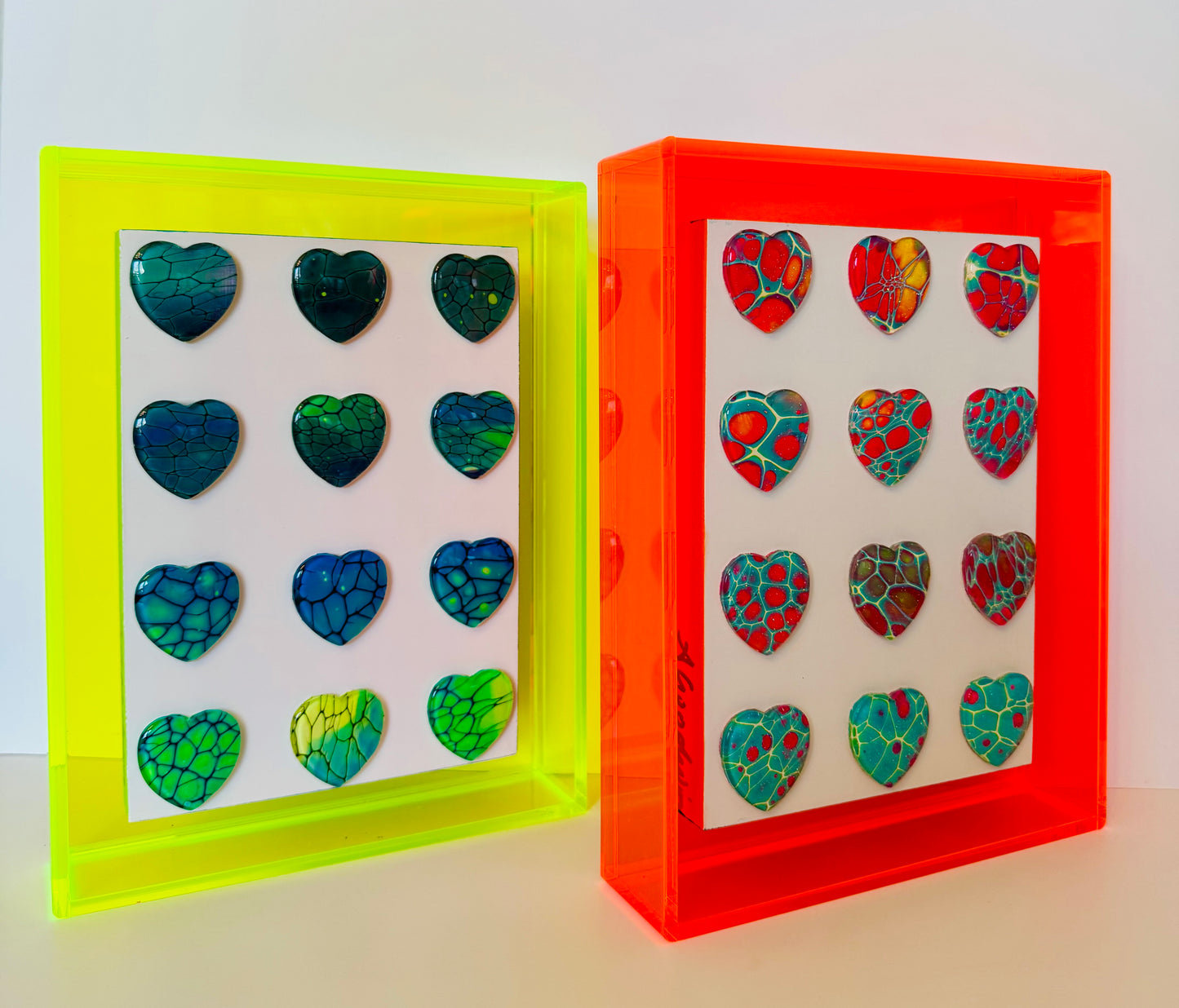 Neon Hearts - Green Acrylic Frame - 5x7 inches