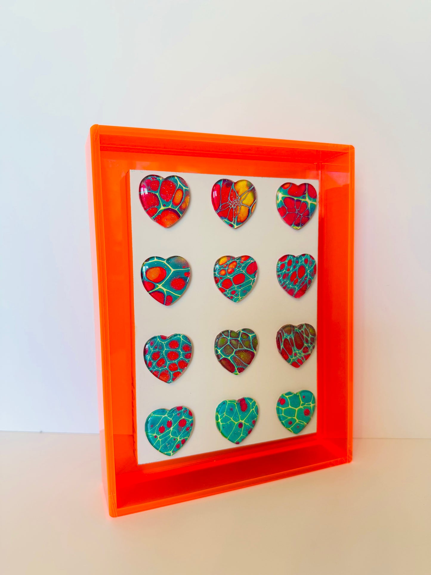 Neon Hearts - Orange Acrylic Frame - 5x7 inches