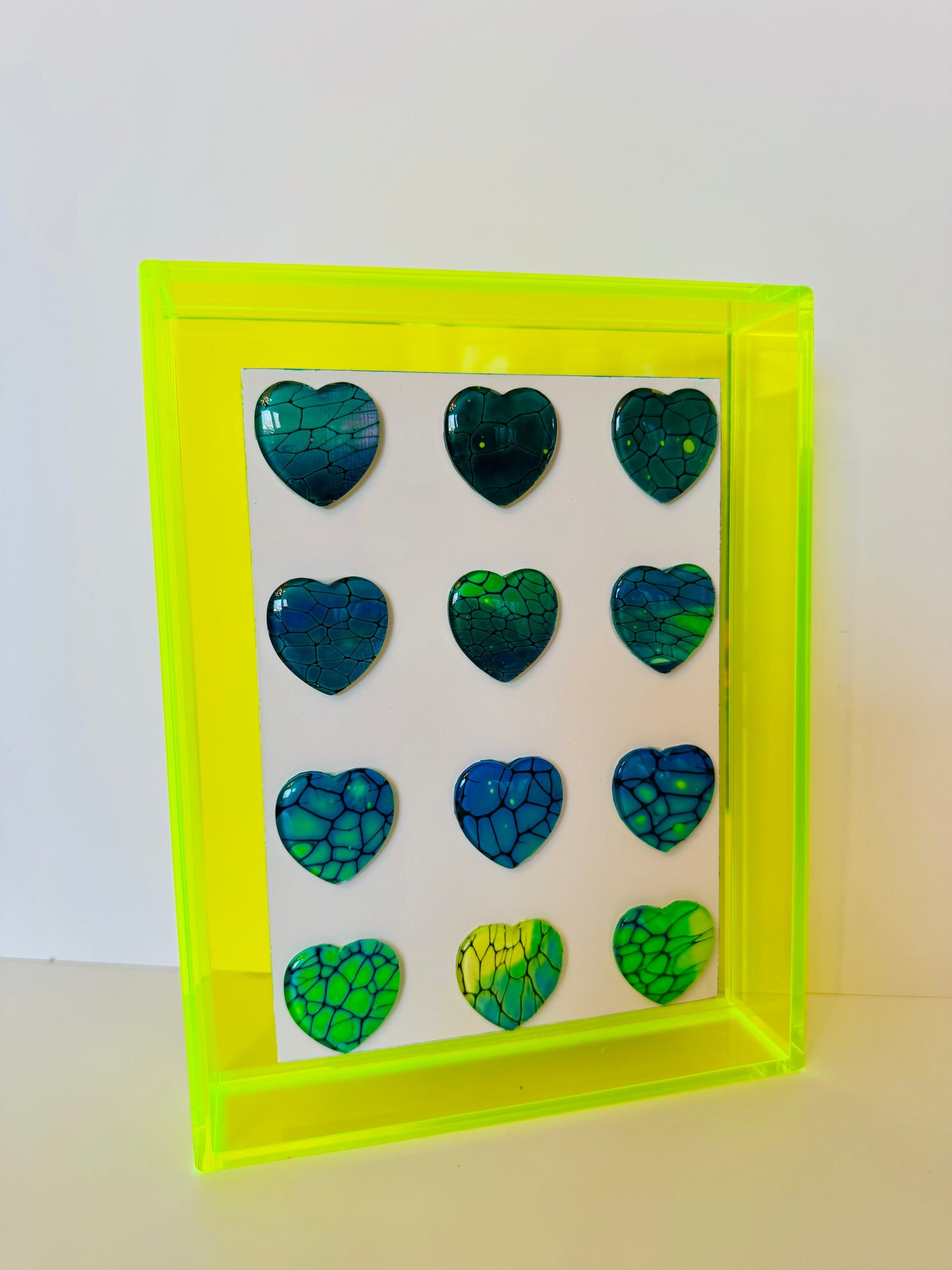 Neon Hearts - Green Acrylic Frame - 5x7 inches