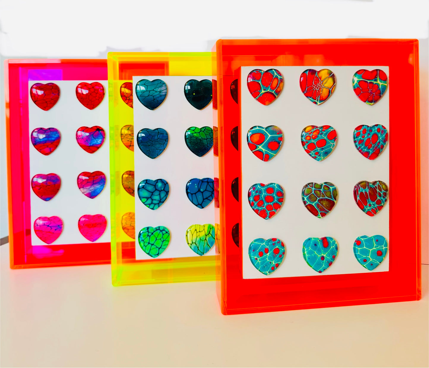 Neon Hearts - Pink Acrylic Frame - 5x7 inches
