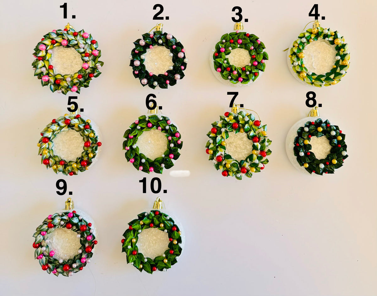 Hand Sculpted Christmas Wreath Ornaments